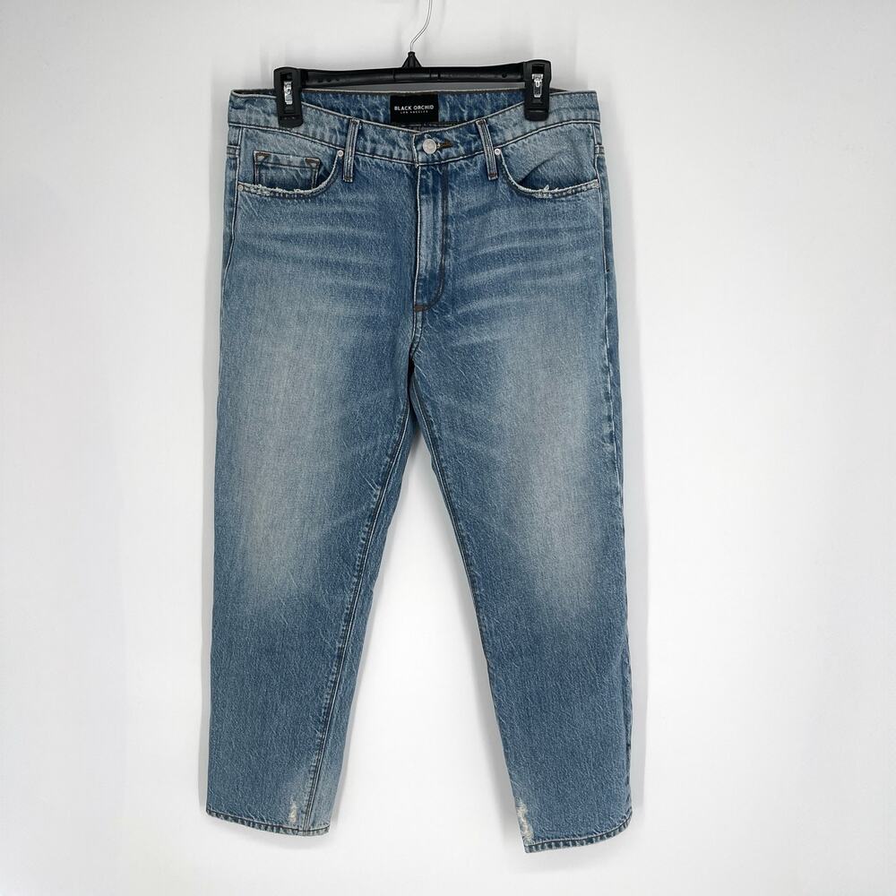 Black Orchid Denim NEW Distressed Crop Jeans Sz 32 Blue Faded Stretch